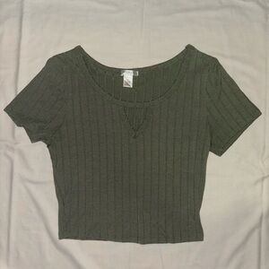 NWOT  Army green fitted crop top with triangle cut out